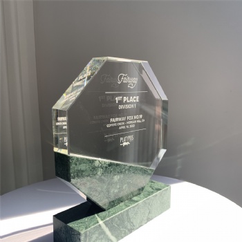 ADL New Design Octagon Crystal Glass Award Trophy with Stone Base for No. 1 First in the Team