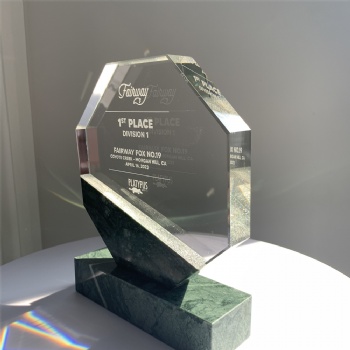 ADL New Design Octagon Crystal Glass Award Trophy with Stone Base for No. 1 First in the Team