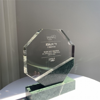 ADL New Design Octagon Crystal Glass Award Trophy with Stone Base for No. 1 First in the Team