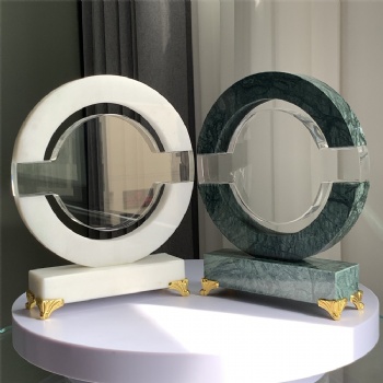 ADL Crystal Glass New Design Wholesale Trophy Awards with Green Stone Base for Souvenir Gifts