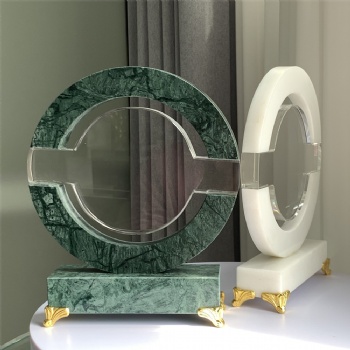 ADL Crystal Glass New Design Wholesale Trophy Awards with Green Stone Base for Souvenir Gifts