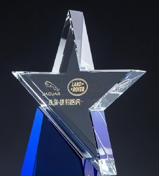 Blue and clear Star crystal award trophy