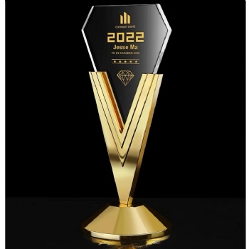 ADL Gold Silver Copper Three Colors Crystal Glass Trophy Awards Crafts with Metal Business Sports Events Trophy Awards