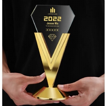 ADL Gold Silver Copper Three Colors Crystal Glass Trophy Awards Crafts with Metal Business Sports Events Trophy Awards