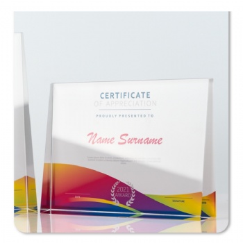 ADL Crystal Glass Trophy Awards Colorful Color Printed Certificate Customized Logo and Words Authorization Letter Commemorative