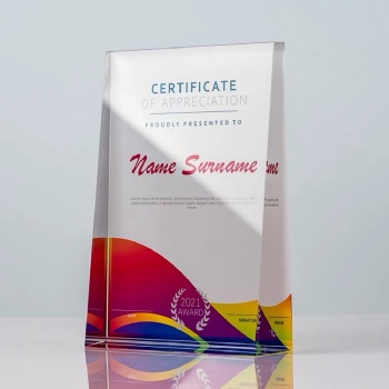 ADL Crystal Glass Trophy Awards Colorful Color Printed Certificate Customized Logo and Words Authorization Letter Commemorative