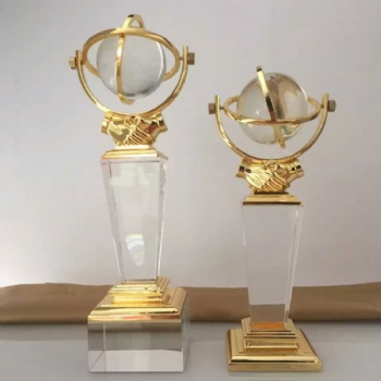 ADL Globe Crystal Glass Trophy for Sports Awards Crystal Crafts for Business Gifts Polished Crystal Trophy Crafts