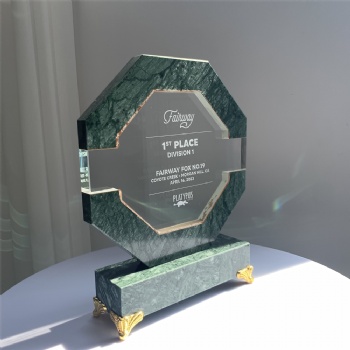 ADL New Design Octagon Crystal Glass Trophy Awards with Green Stone for High-Quality Gifts