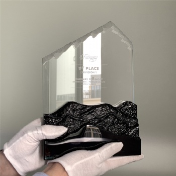 ADL New Design Mountain Peak Black White Crystal Glass Award Trophy with Stone Base for the First One Trophy