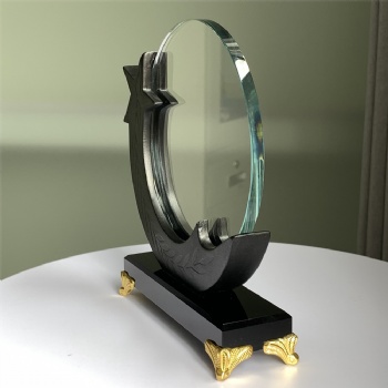 ADL New Design Star Trophy with Crystal Glass Customized Logo and Words Black Trophy for Wholesale Cheap Awards