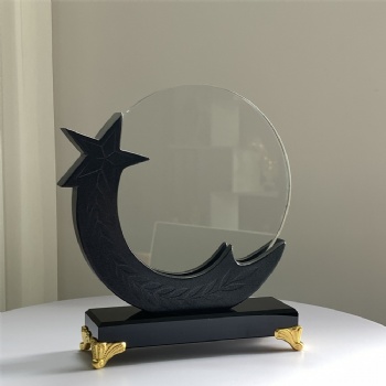 ADL New Design Star Trophy with Crystal Glass Customized Logo and Words Black Trophy for Wholesale Cheap Awards