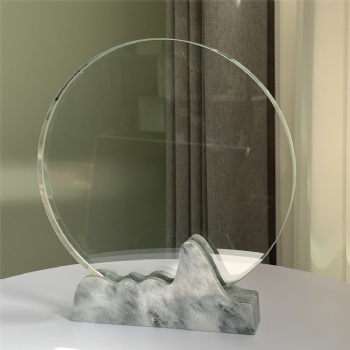 ADL Round Crystal Glass Trophy with Stone Base Round Glass Trophy Cheap Wholesale Awards Trophy