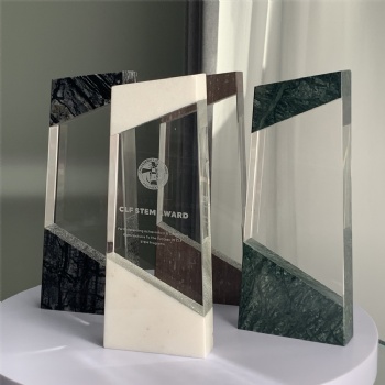 ADL Cuboid Crystal Glass Trophy with Stone Base for No 1 First Trophy Awards Stone Awards