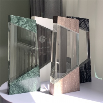 ADL Cuboid Crystal Glass Trophy with Stone Base for No 1 First Trophy Awards Stone Awards