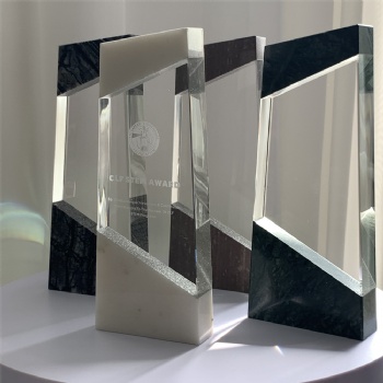 ADL Cuboid Crystal Glass Trophy with Stone Base for No 1 First Trophy Awards Stone Awards