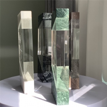 ADL Cuboid Crystal Glass Trophy with Stone Base for No 1 First Trophy Awards Stone Awards