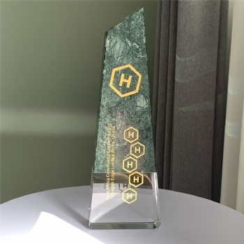 ADL Crystal Glass Trophy with Green Stone Base with Customized Logo or Words for Souvenir Gifts