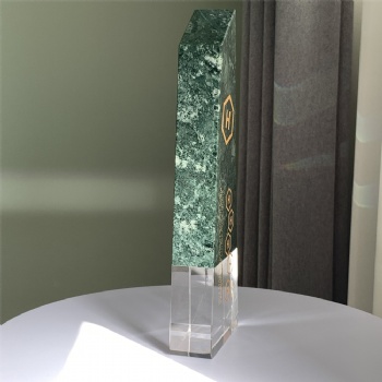 ADL Crystal Glass Trophy with Green Stone Base with Customized Logo or Words for Souvenir Gifts