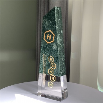 ADL Crystal Glass Trophy with Green Stone Base with Customized Logo or Words for Souvenir Gifts