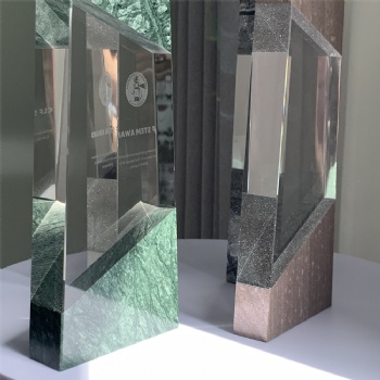 ADL Cuboid Crystal Glass Trophy with Stone Base for No 1 First Trophy Awards Stone Awards