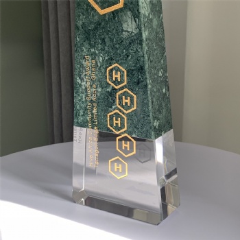 ADL Crystal Glass Trophy with Green Stone Base with Customized Logo or Words for Souvenir Gifts