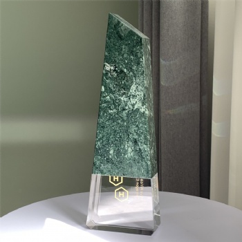 ADL Crystal Glass Trophy with Green Stone Base with Customized Logo or Words for Souvenir Gifts