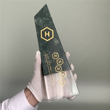 ADL Crystal Glass Trophy with Green Stone Base with Customized Logo or Words for Souvenir Gifts