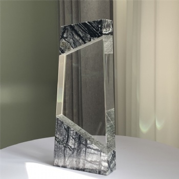 ADL Cuboid Crystal Glass Trophy with Stone Base for No 1 First Trophy Awards Stone Awards