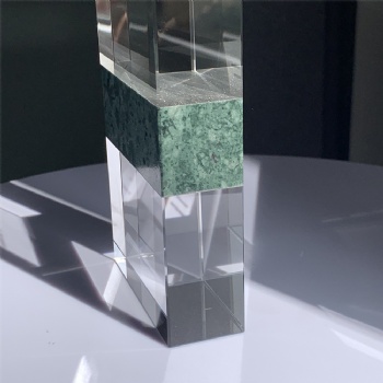 ADL Rectangle Crystal Glass Trophy with Green Stone for Customized Awards Customized Logo or Words