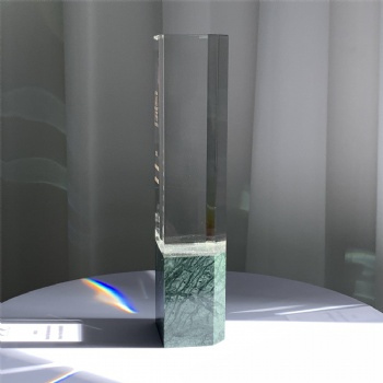 ADL Cuboid Crystal Glass Trophy with Green Stone Base High-quality Customized Logo or Words for Souvenir Gifts