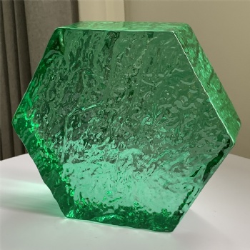 150*150*50mm Wholesale Hexagon Textured Clear Green Crystal Glass Bricks High-Quality for House Decoration