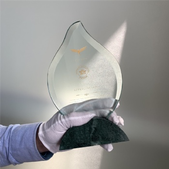 ADL New Design 2023 K9 High-Quality Wholesale Clear Crystal Glass Trophy Awards Leaf Shape with Stone Base