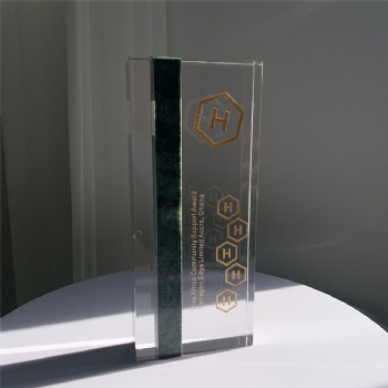 ADL Cuboid Crystal Glass Awards Trophies New Design with Green Stone with Customized Logo