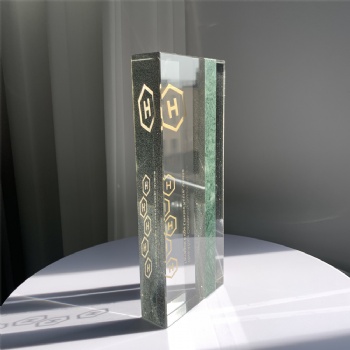 ADL Cuboid Crystal Glass Awards Trophies New Design with Green Stone with Customized Logo