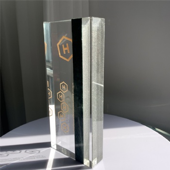 ADL Cuboid Crystal Glass Awards Trophies New Design with Green Stone with Customized Logo