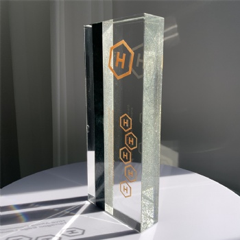 ADL Cuboid Crystal Glass Awards Trophies New Design with Green Stone with Customized Logo