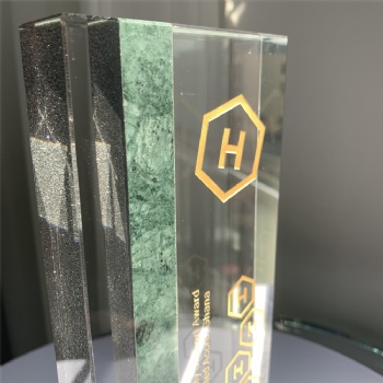 ADL Cuboid Crystal Glass Awards Trophies New Design with Green Stone with Customized Logo