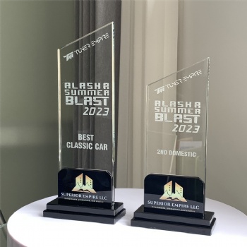 ADL Crystal Trophy Glass Awards Two Sizes Customized Words and Logo for Company Events