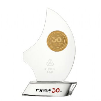 ADL Gold Coin Crystal Glass Trophy Awards Customized Design with Words and Logo for Company Events