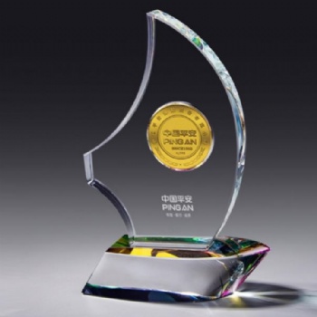 ADL Gold Coin Crystal Glass Trophy Awards Customized Design with Words and Logo for Company Events