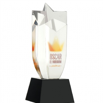 ADL Star Crystal Glass Trophy High-Quality with Black Base Customized Logo or Words for Souvenir Gifts