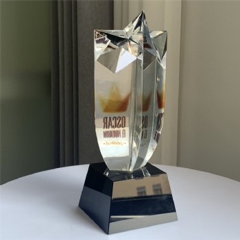 ADL Star Crystal Glass Trophy High-Quality with Black Base Customized Logo or Words for Souvenir Gifts