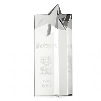 ADL Star Clear White Crystal Glass Trophy Awards Customized Star Design with Words and Logo