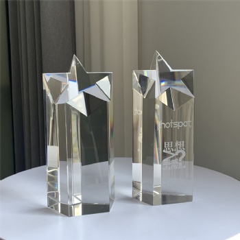 ADL Star Clear White Crystal Glass Trophy Awards Customized Star Design with Words and Logo