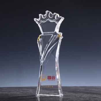 ADL New Design Crystal Crown Glass Trophy Wholesales with Customized Logo Words Art Awards
