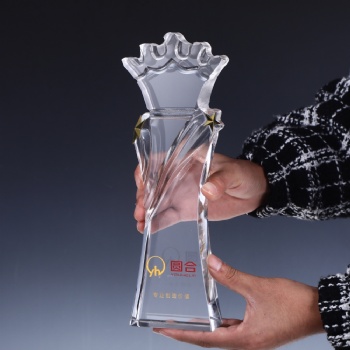 ADL New Design Crystal Crown Glass Trophy Wholesales with Customized Logo Words Art Awards