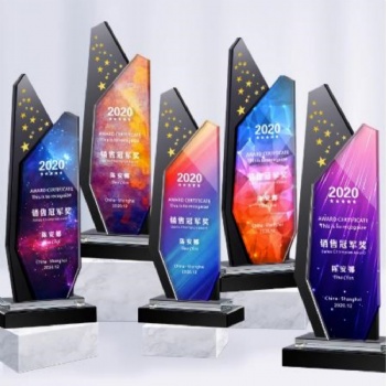 ADL 2023 New Designs Crystal Glass Trophy with Customized Background and Logo Words for Company Souvenir Events Gifts