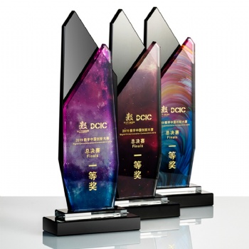 ADL 2023 New Designs Crystal Glass Trophy with Customized Background and Logo Words for Company Souvenir Events Gifts