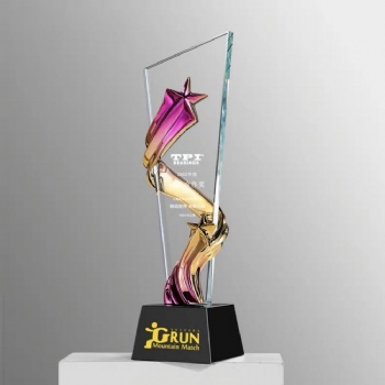ADL 2023 New Design Crystal Glass Trophy with Customized Logo Words for Sports Events Gifts