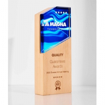 ADL Wooden Crystal Glass Trophy with Crystal Rectangular Shape Customized Design with Logo or Words